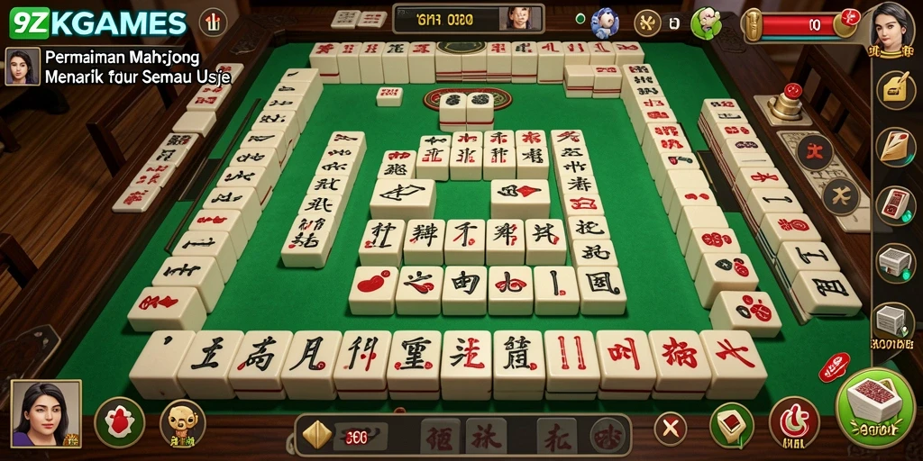 Tangkapan layar gameplay <strong>9ZKGAMES</strong> dengan desain menarik dan tantangan Mahjong yang seru.