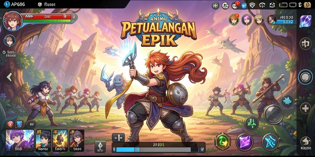 Tampilan gameplay di dunia Anime yang vibrant dan menawankan.