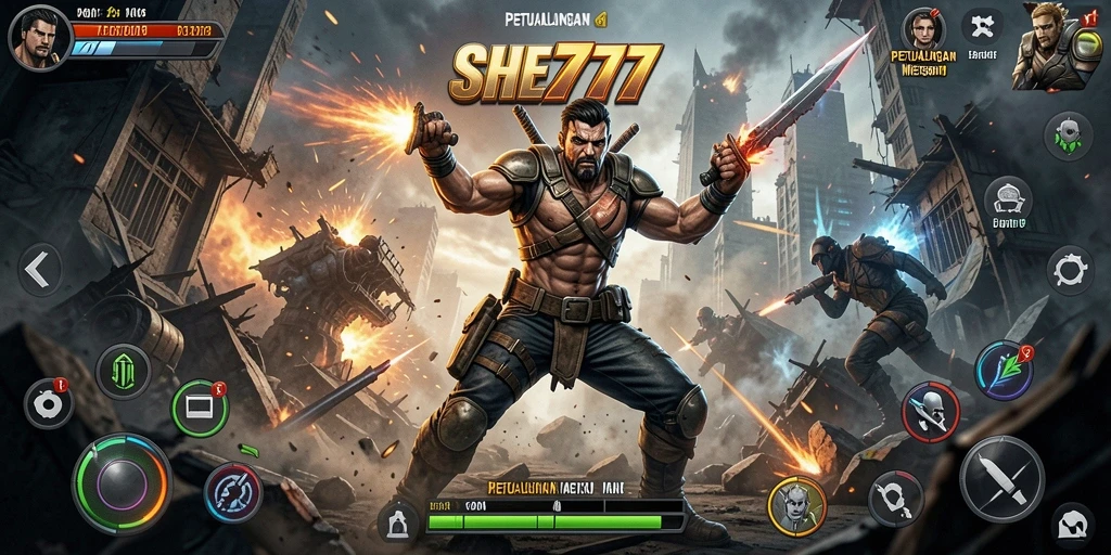 Tampilan gameplay SHE777 dengan aksi seru dan karakter beragam.