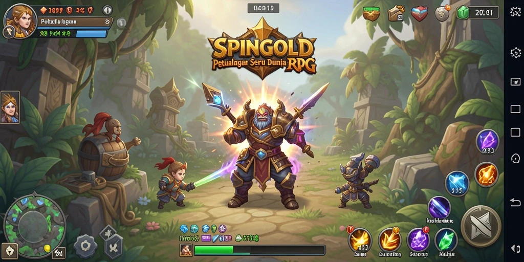 Tampilan gameplay SPINGOLD yang menarik dalam pertarungan RPG.